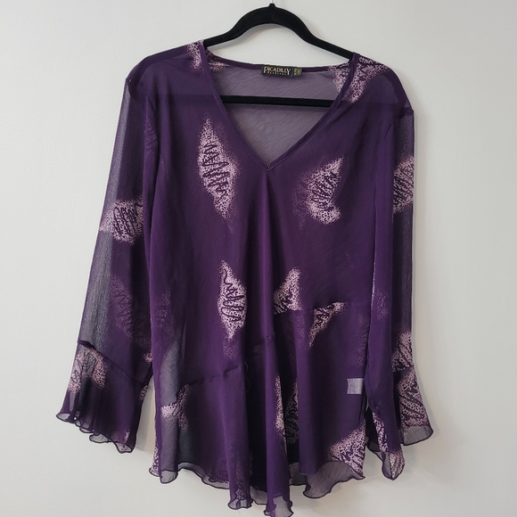Purple Sheer Women's Tunic Top Blouse Sz XL - Picture 2 of 9